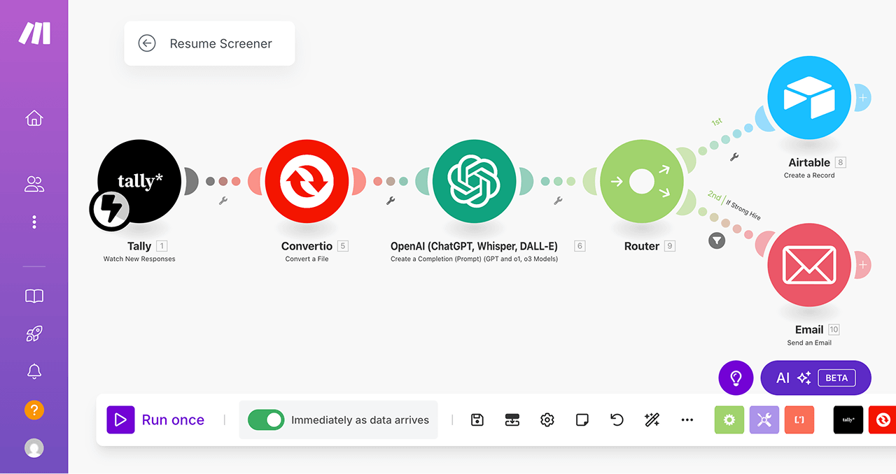 Adding a router after the ChatGPT Module and adding the Email module to the second path of the router.