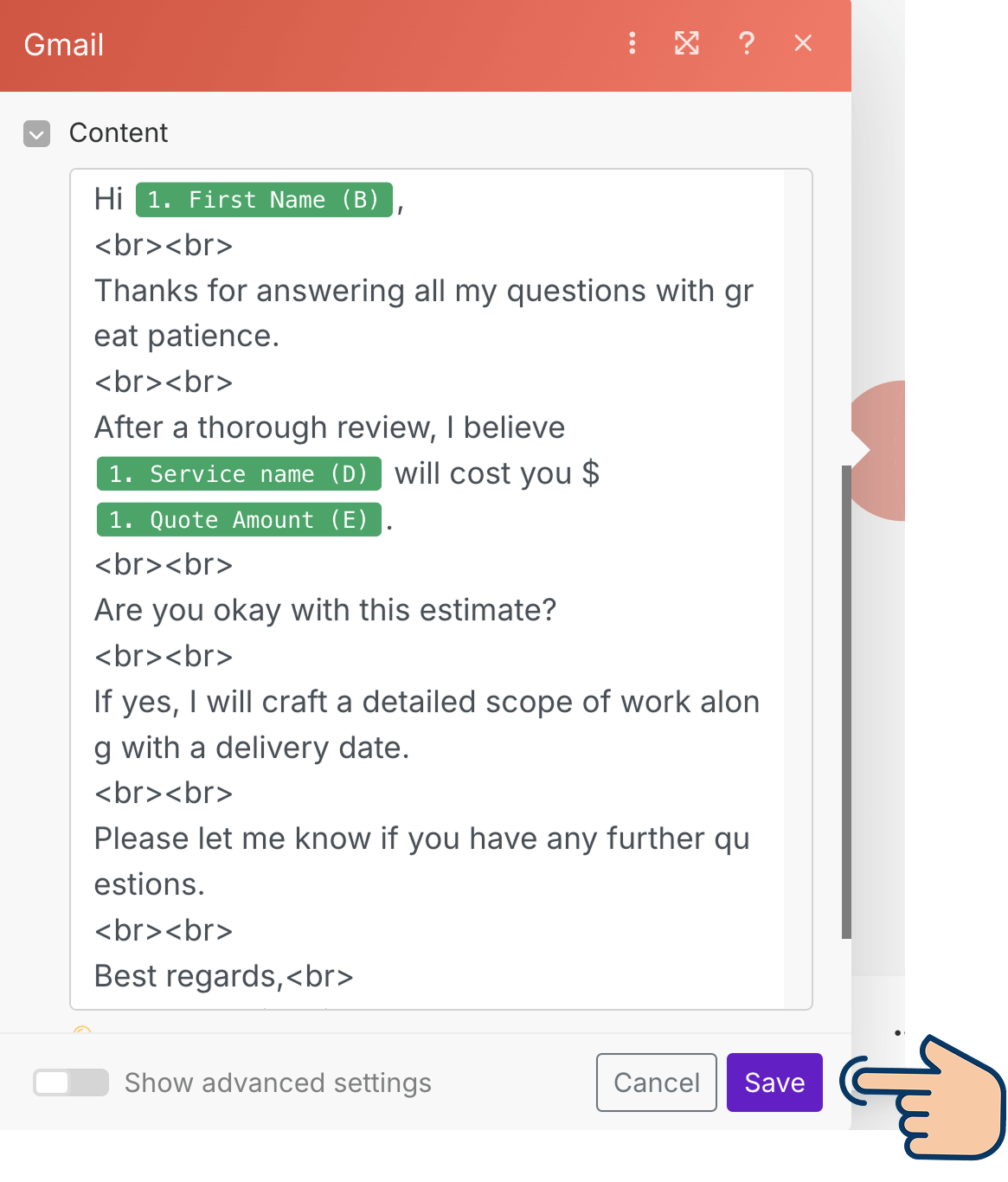 Email content after adding HTML "BR" tags