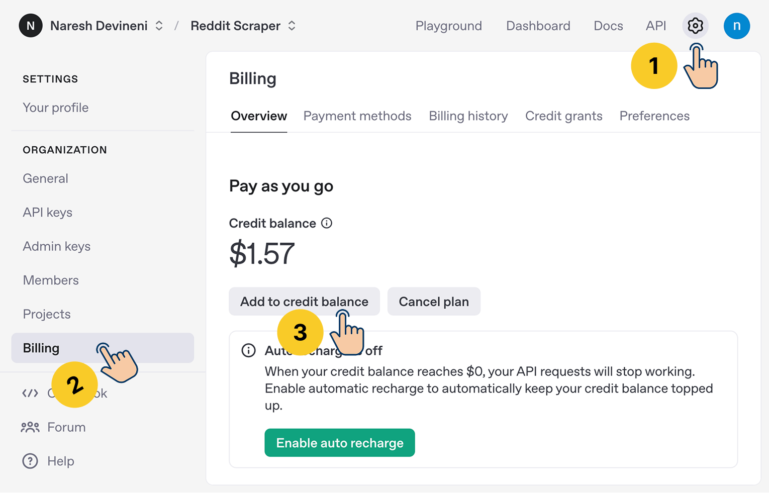 Adding credit balance of $5 to OpenAI