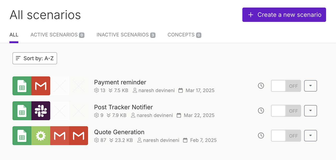 Task automations we have created so far during this course