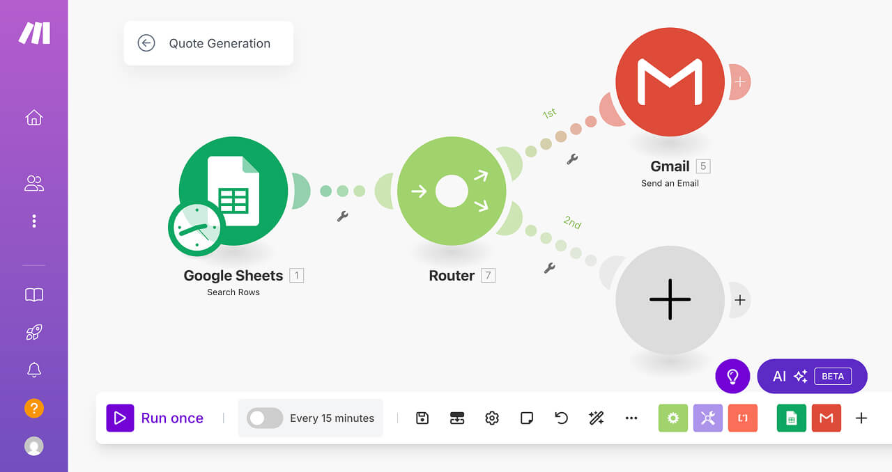 The diagram of "Quote Generation" automation after adding a second path to its router