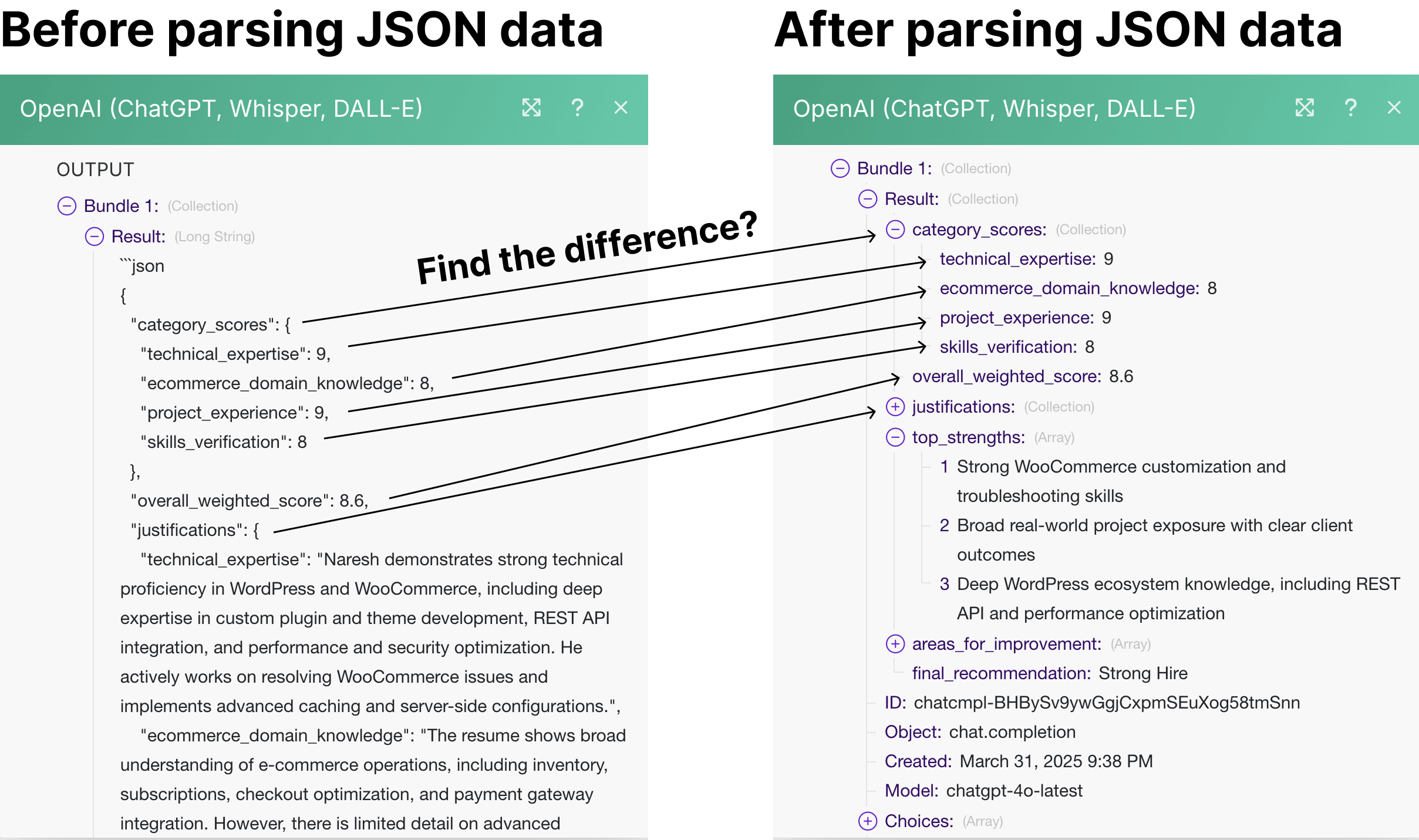 Before vs After parsing JSON response