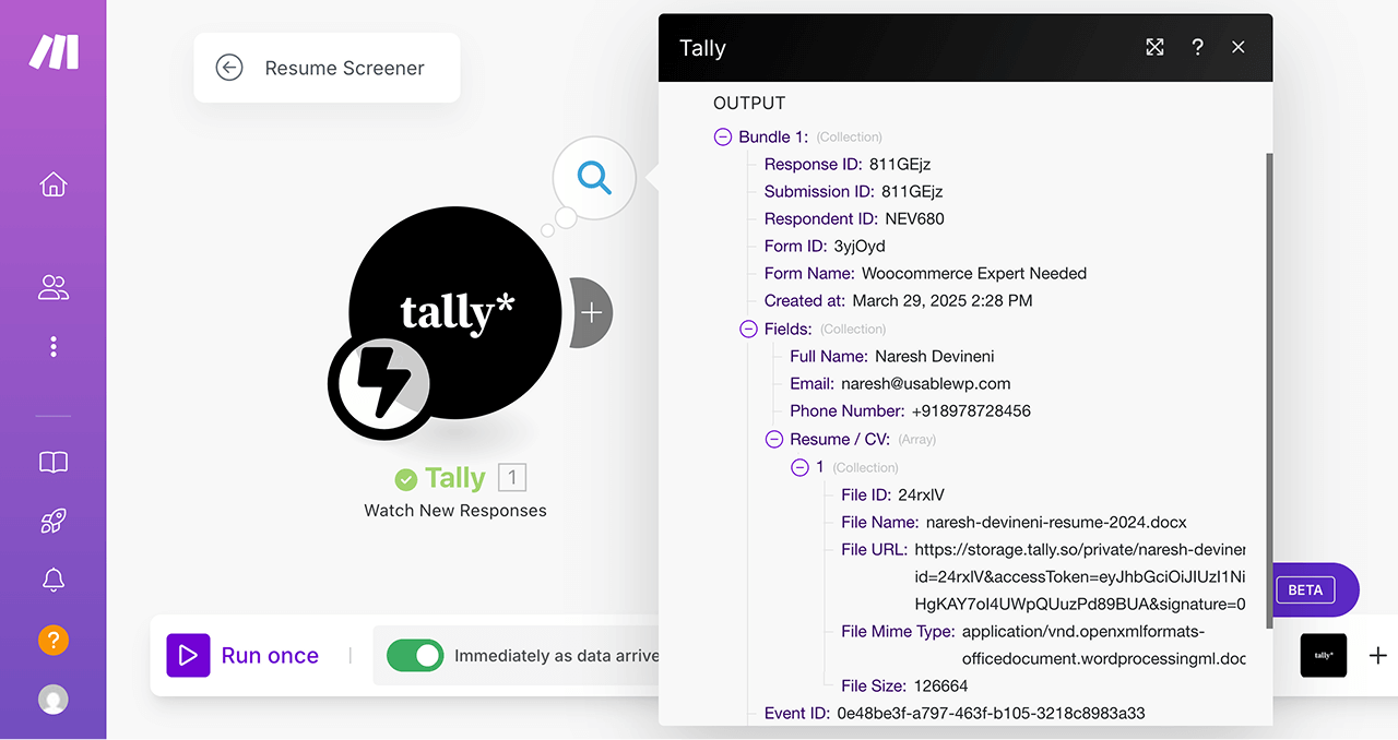 Bundle data of Tally Module