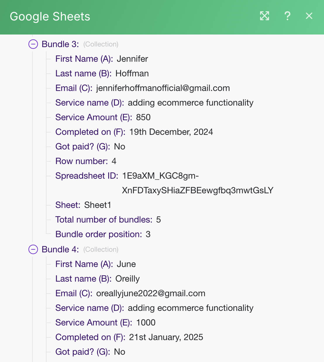 Data of Bundle 3