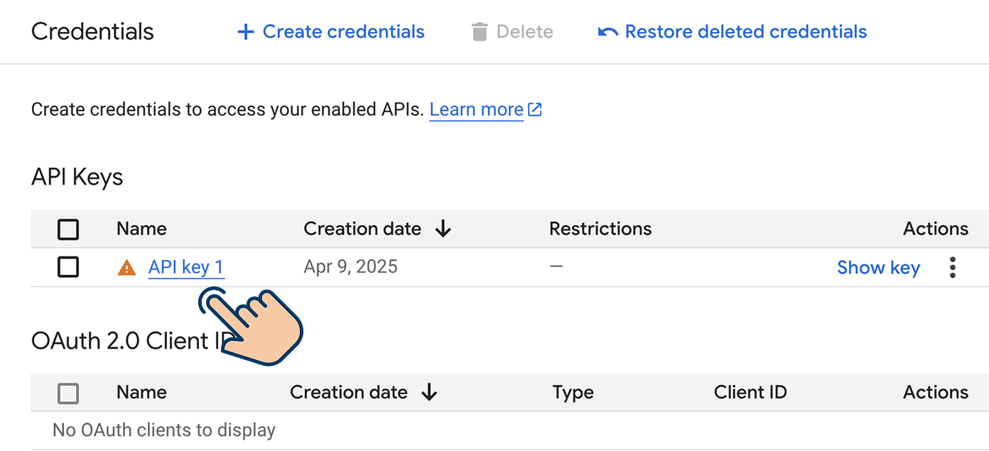 Click on the API key to edit it