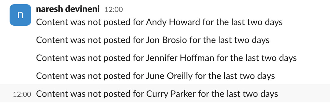 "Content not posted" notification inside Slack