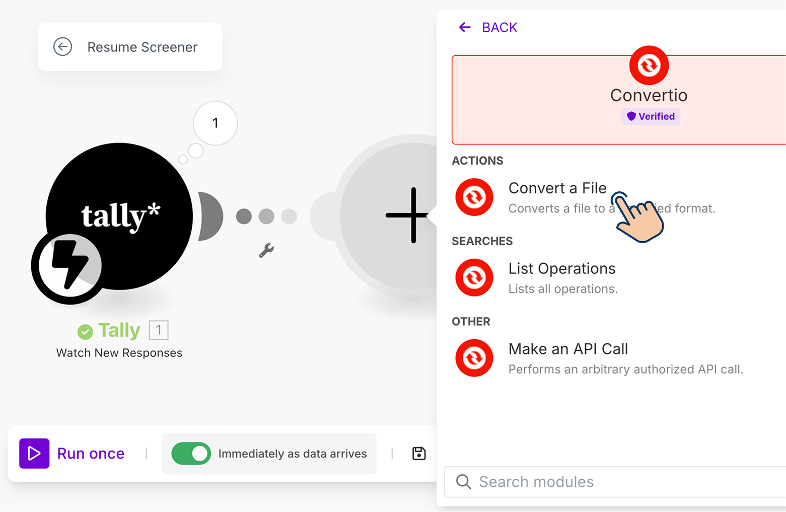 Convert a File module of Convertio App