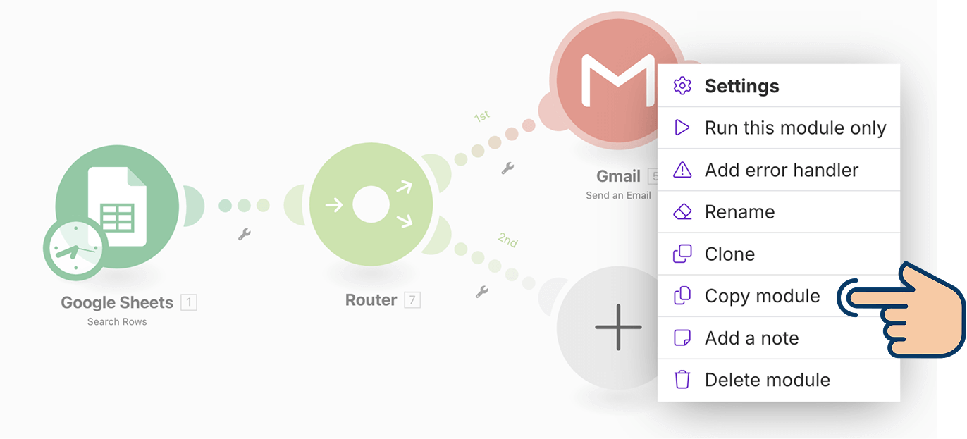 The location of "Copy module" button
