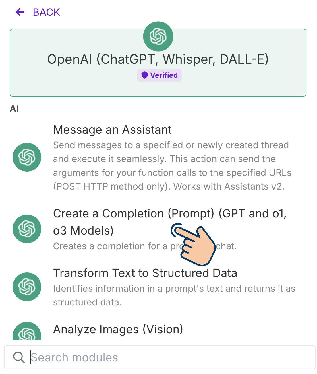 Create a completion (Prompt) module of OpenAI app