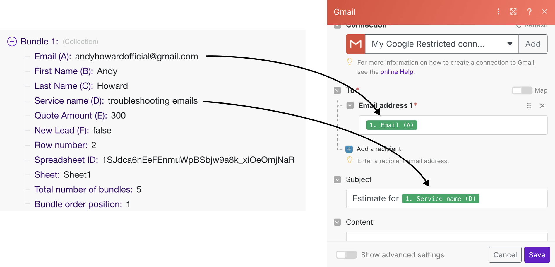 Email address and service name transformation for Bundle 1