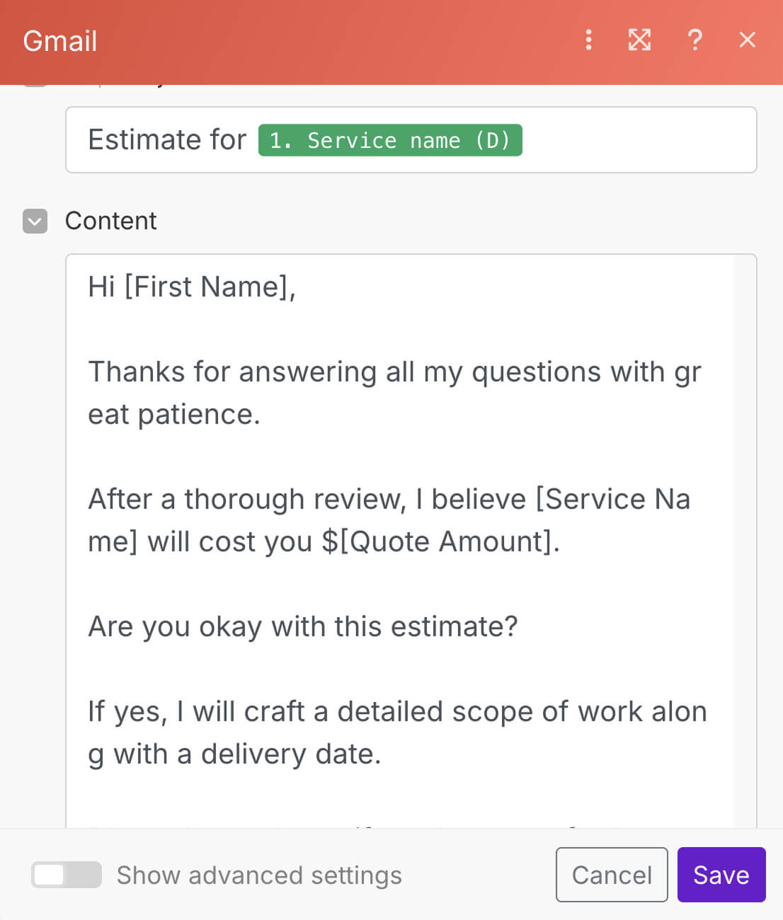 Email content with formatting applied