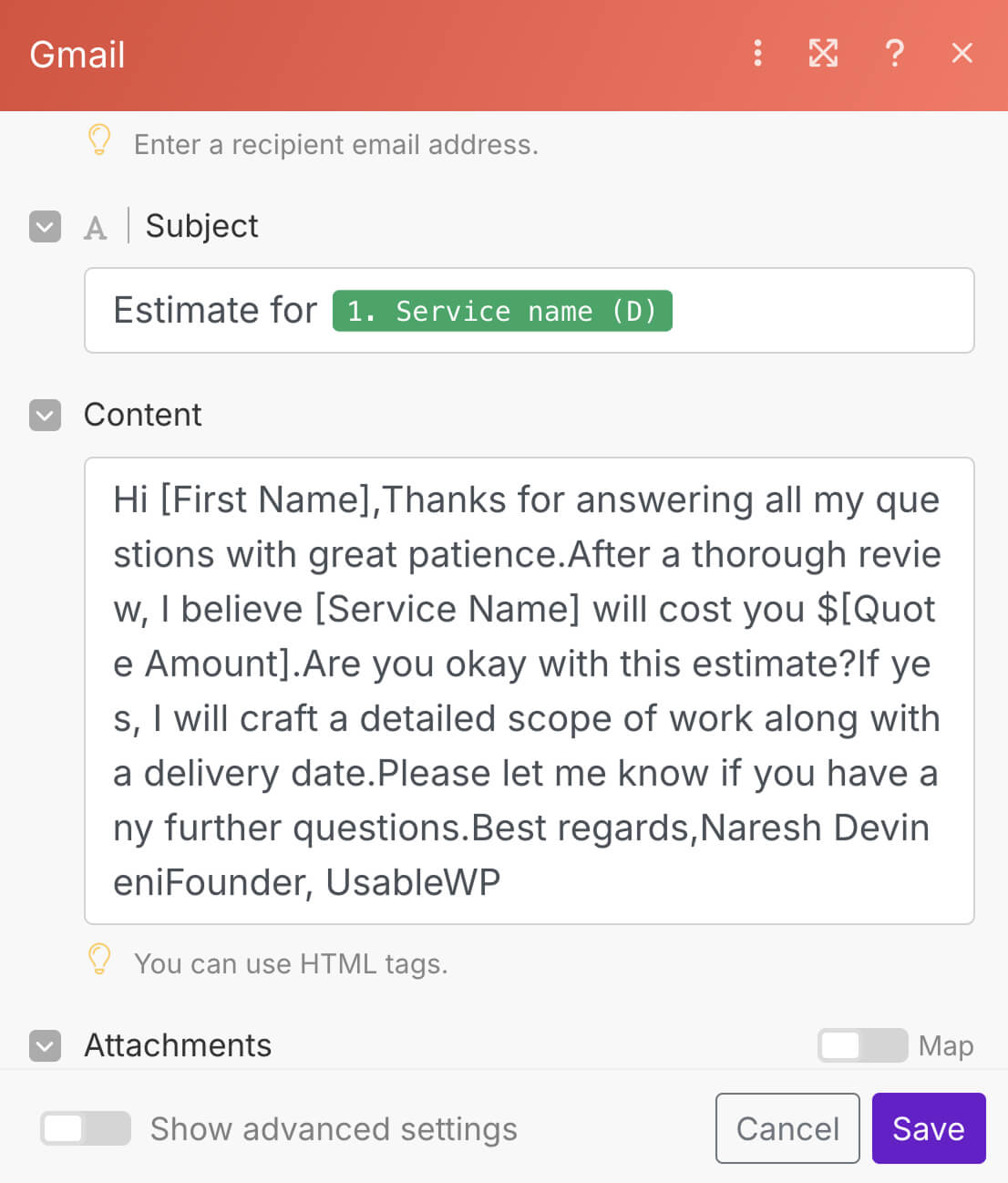 Email content with lost formatting