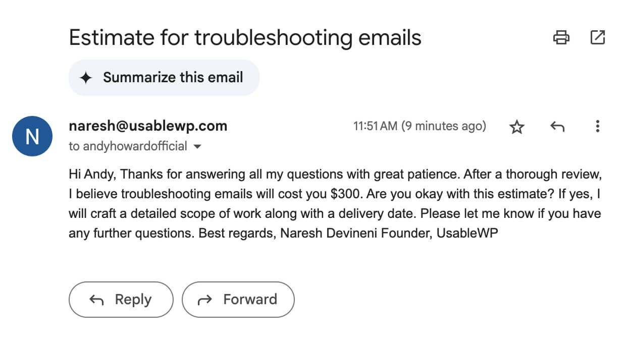 Email with no line gaps.