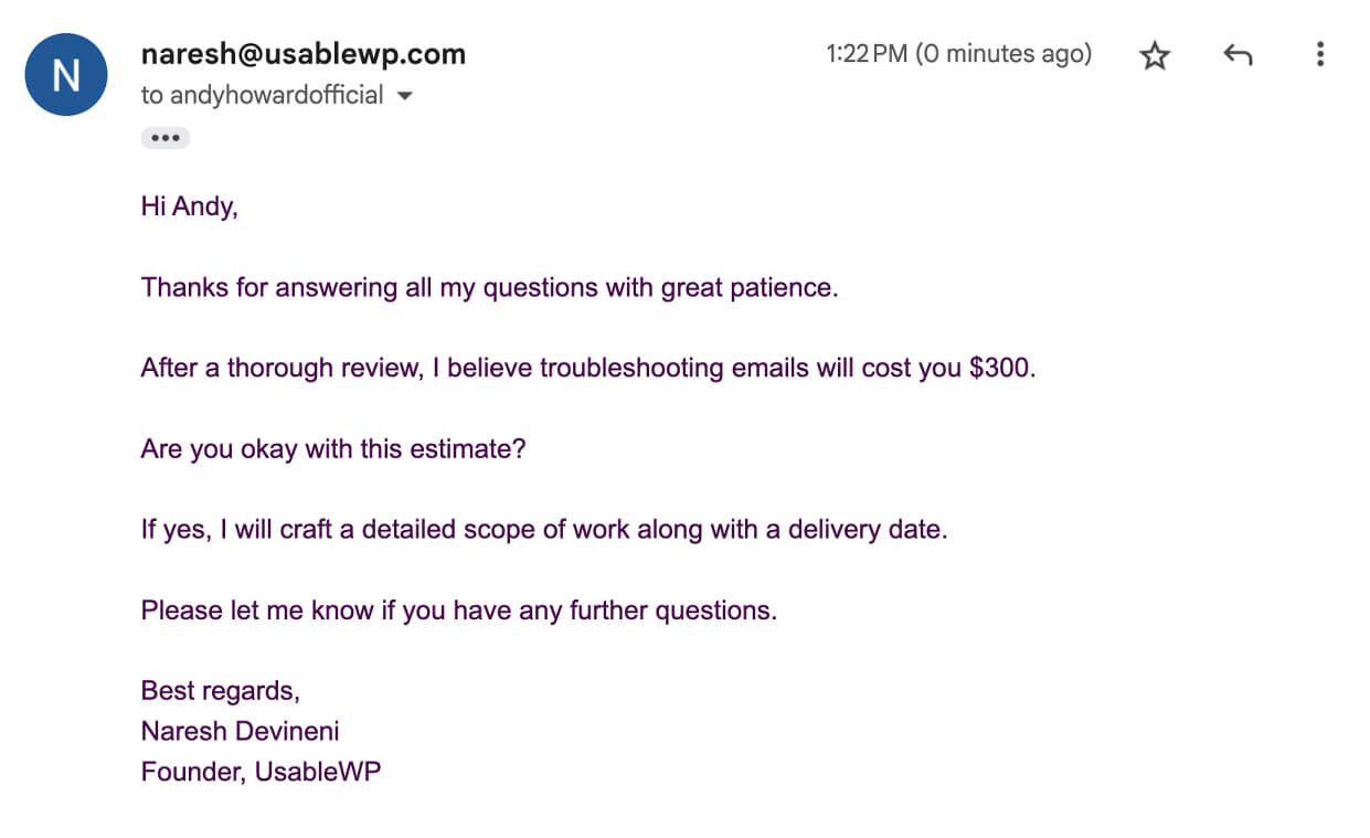 Email received by the lead with correct formatting