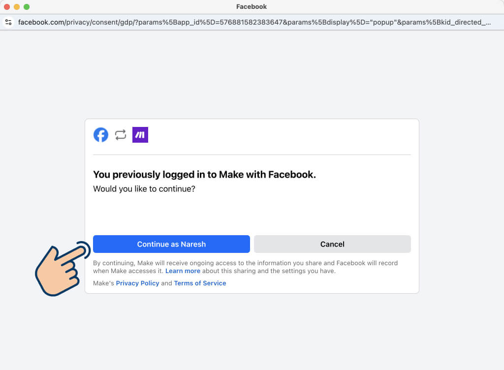 Facebook's OAuth authentication screen