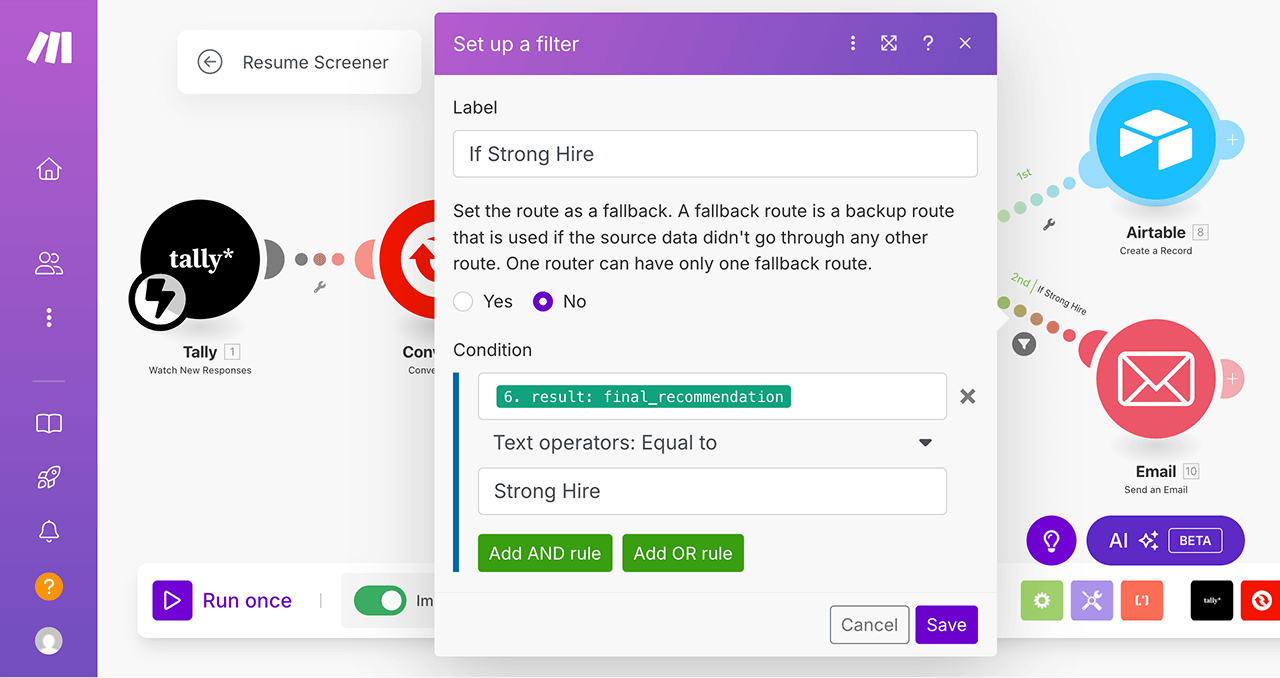 Filter checking if the applicant is a strong hire