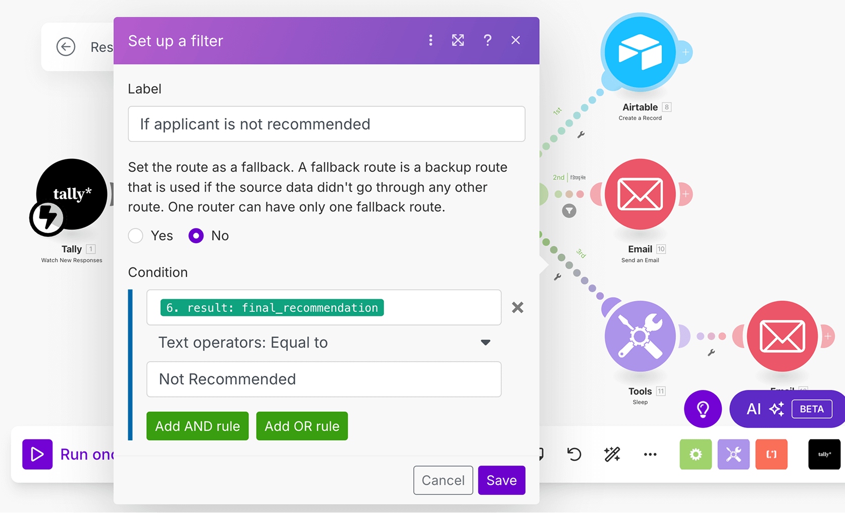 Filter for checking if applicant is not recommended