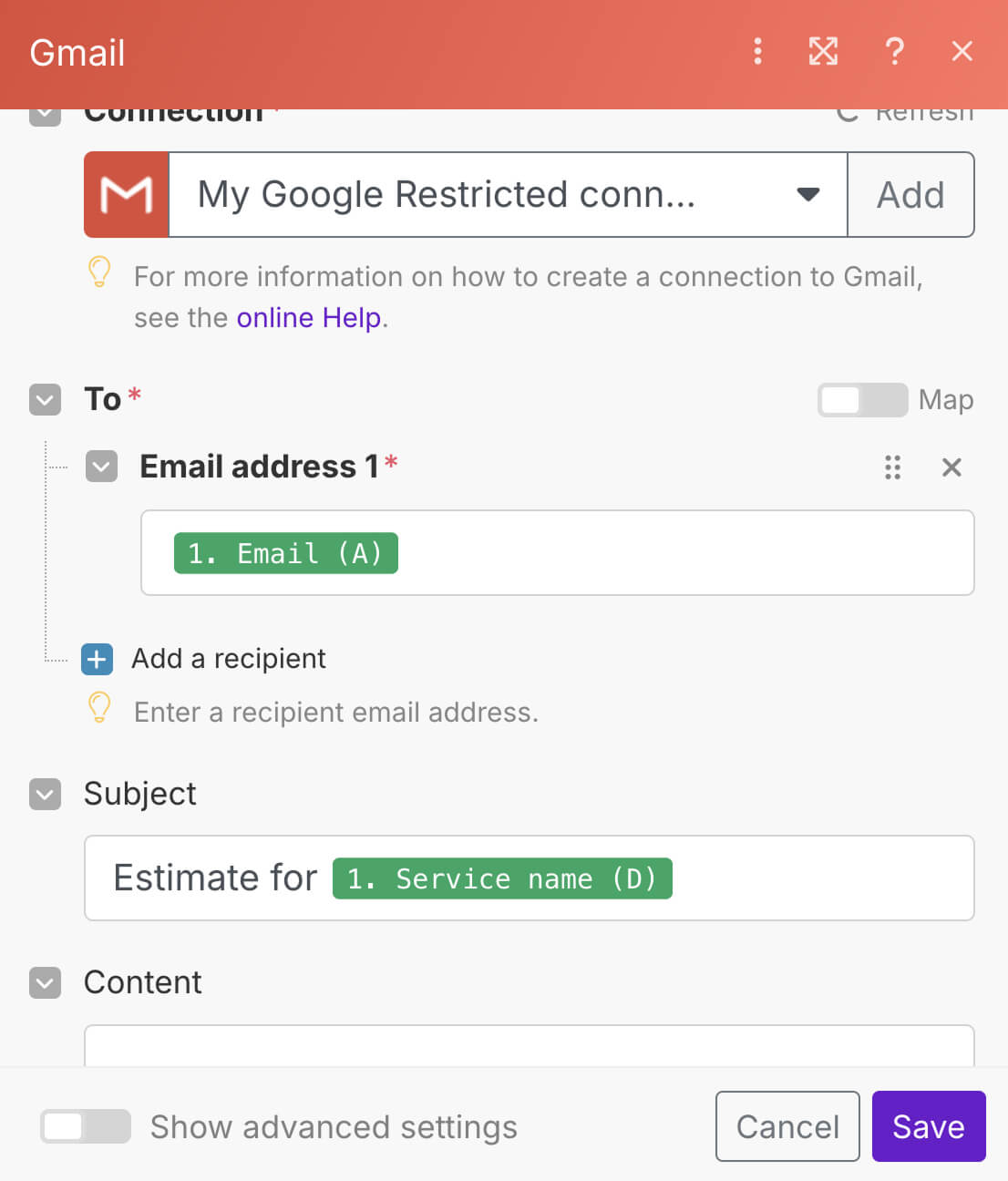 Final subject line with dynamic mapping key from Data mapping panel