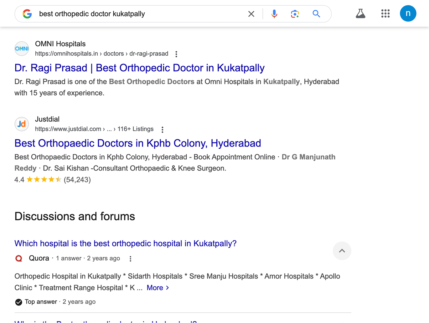 Google search results for a Keyword