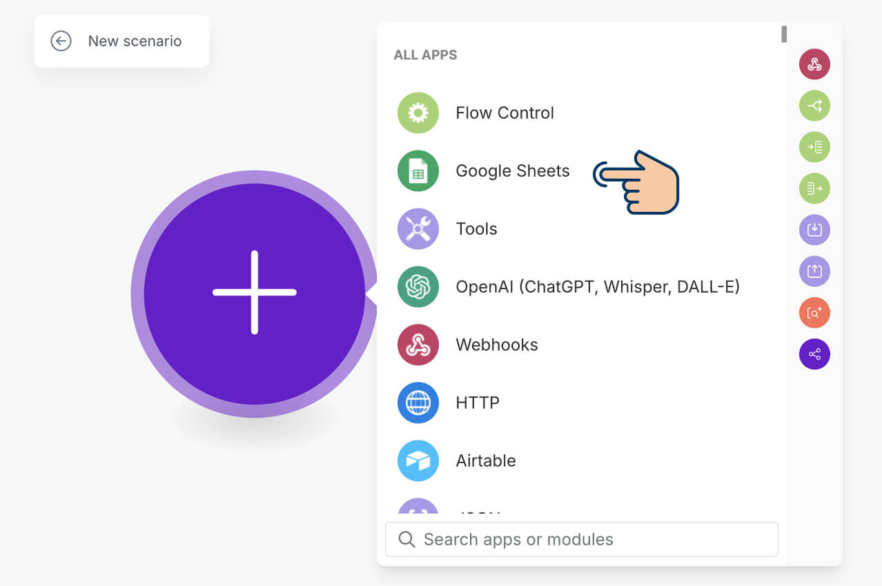Google Sheets app inside App browser window