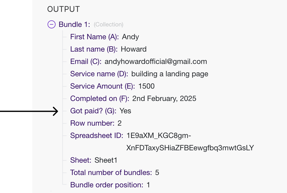 "Got paid" key and its value from Bundle 1 