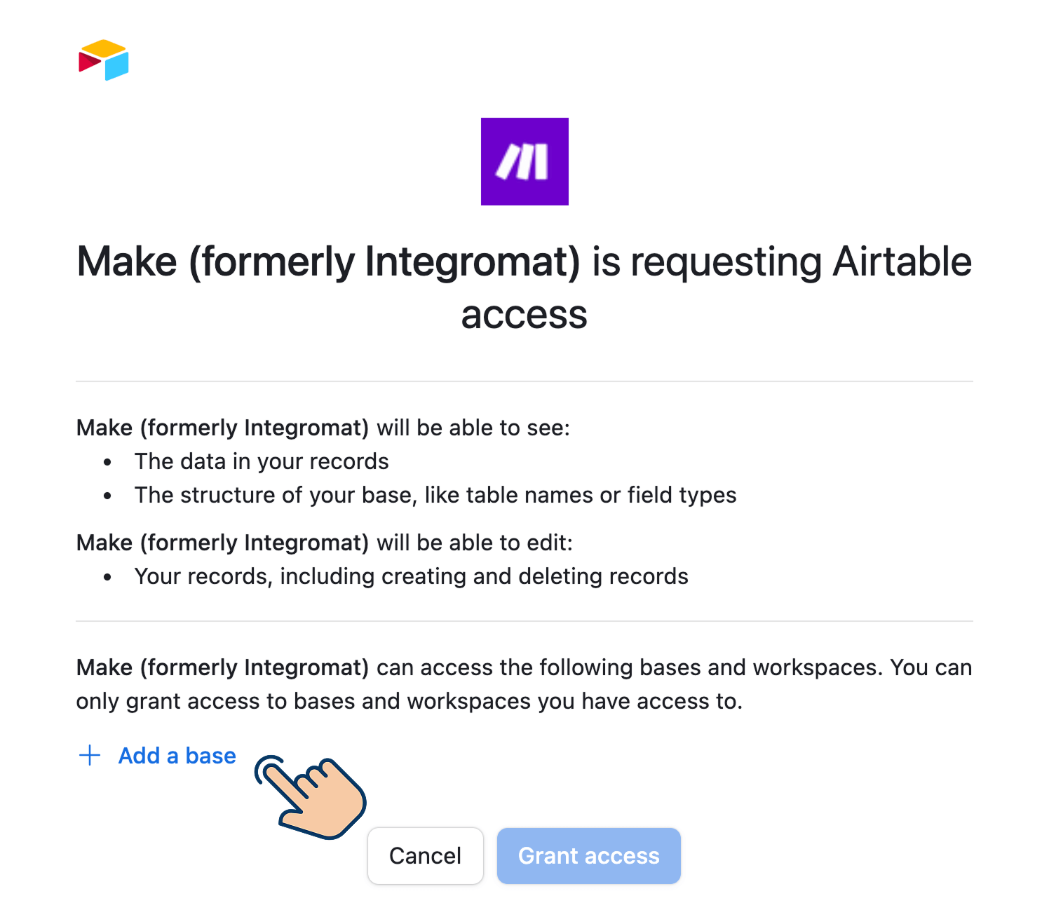 Adding an Airtable base to the authorization process