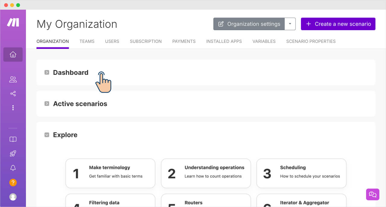 Make.com dashboard accordion