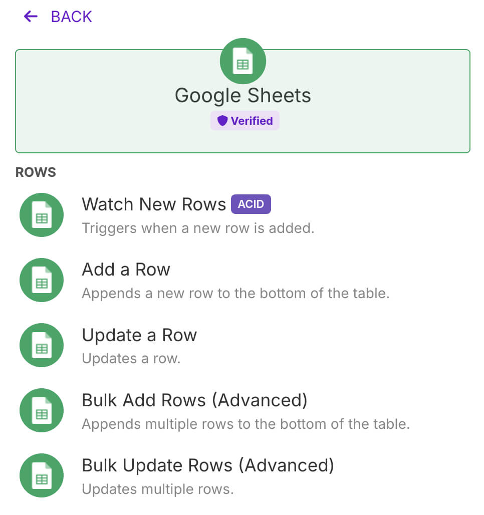 Modules of Google Sheets App