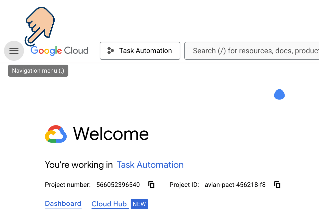 Button for accessing the navigation menu of GCP