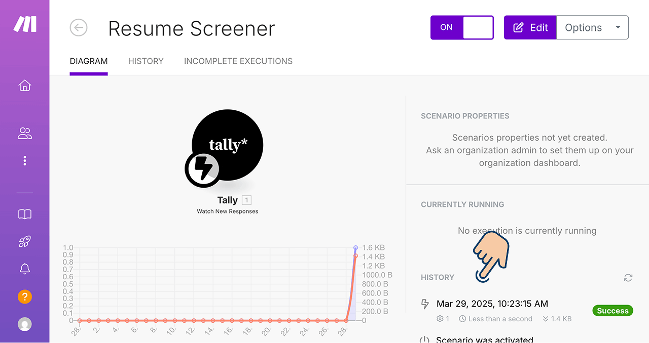 Overview screen of the Resume screener automation