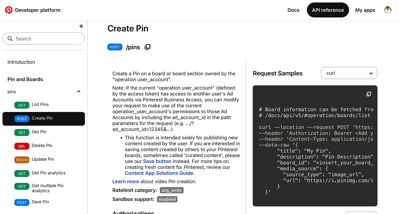 Pinterest API Reference