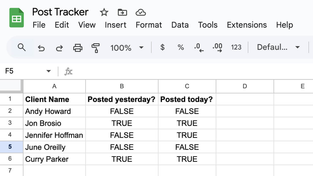 Post Tracker spreadsheet