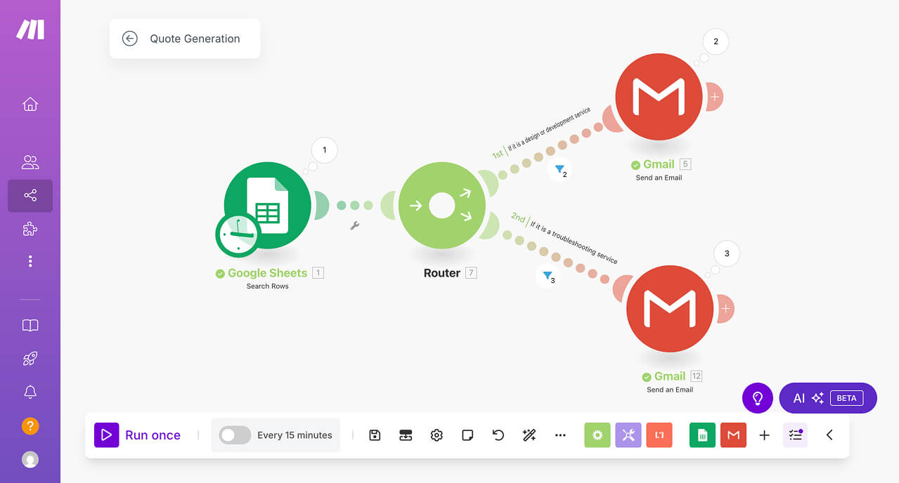 Diagram of finished automation where filters are working as expected