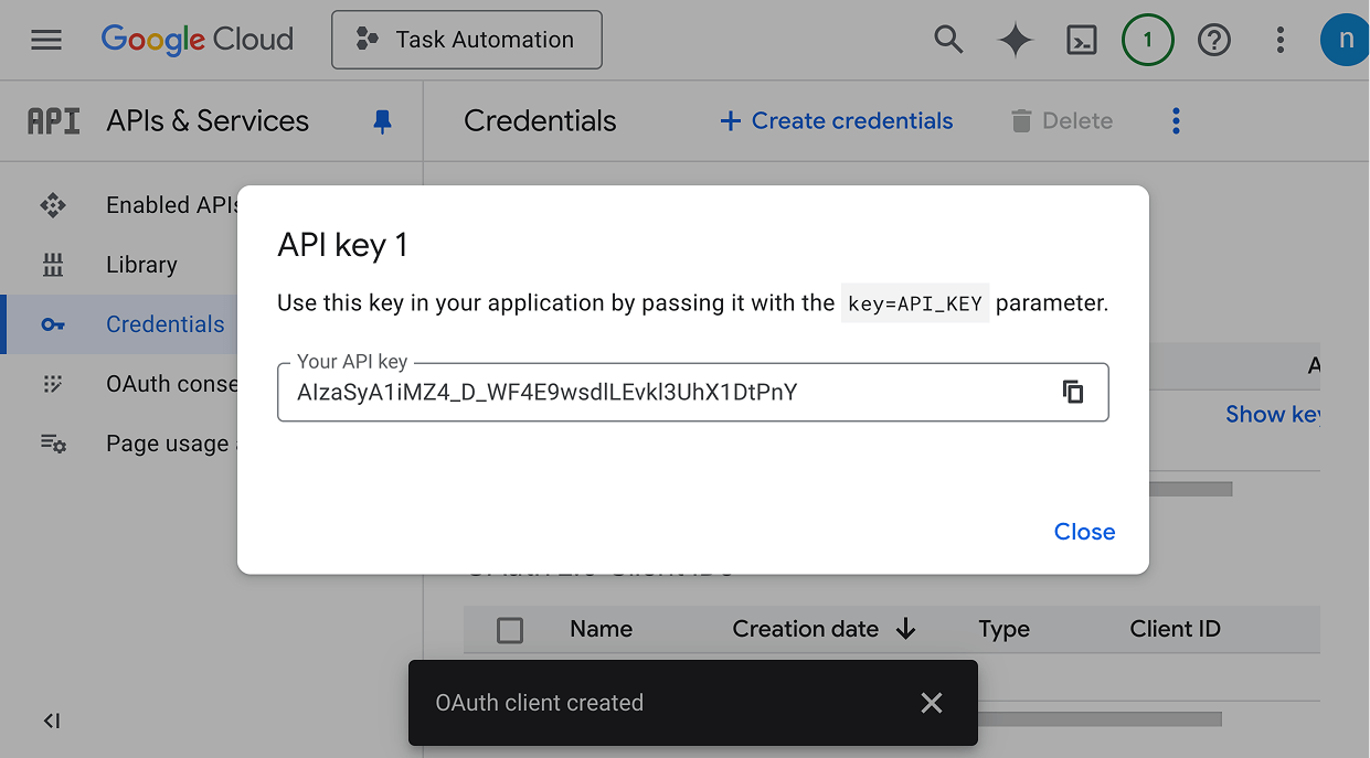 Restricted API Key that is ready to be used