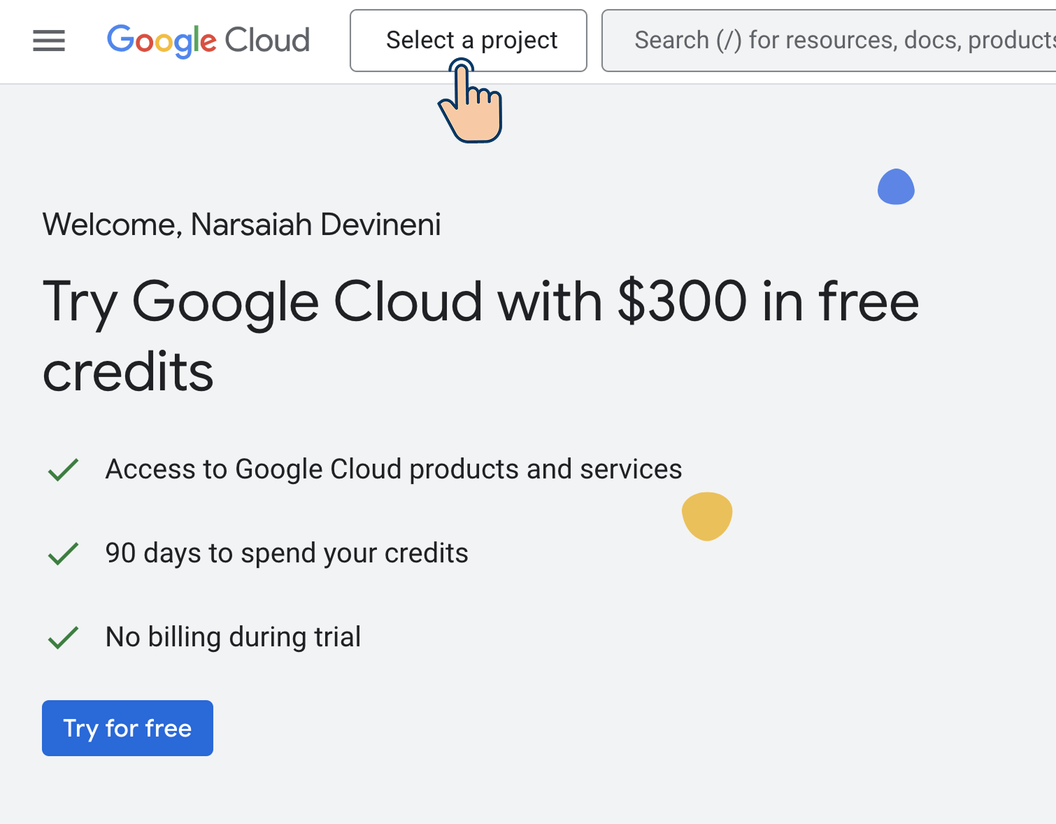 Select project on GCP