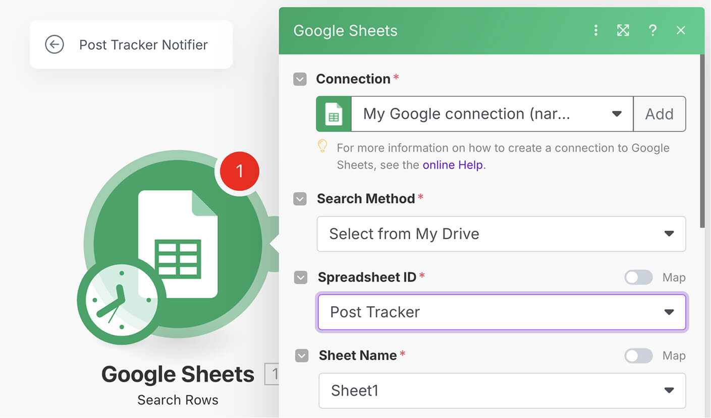 Choosing the Post Tracker spreadsheet