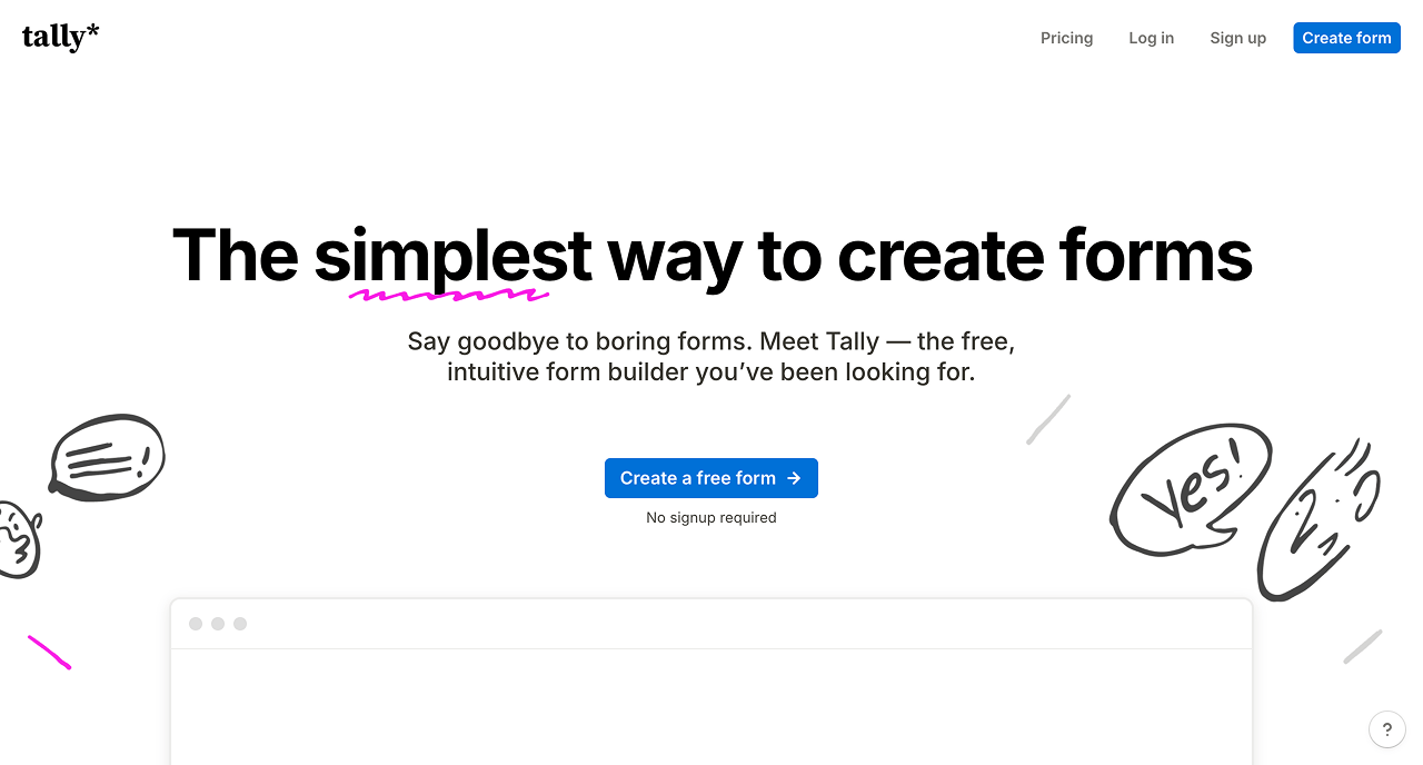 Screenshot of Tally.so website's Homepage