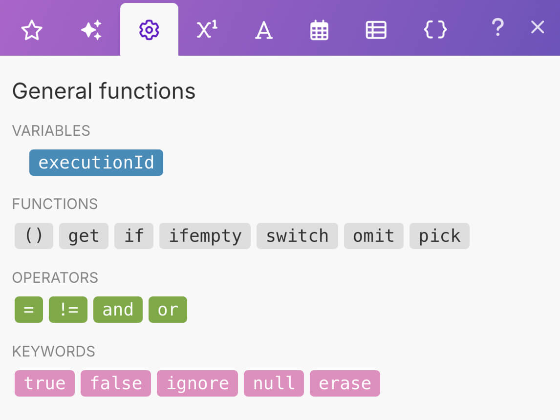 The General functions tab