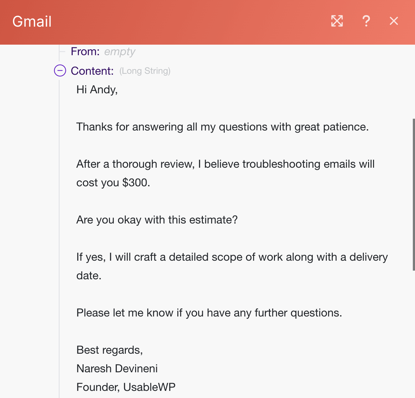 The Gmail content message