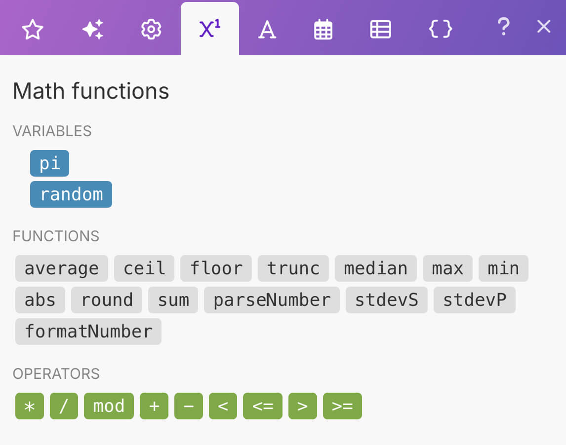 The "Math functions" tab