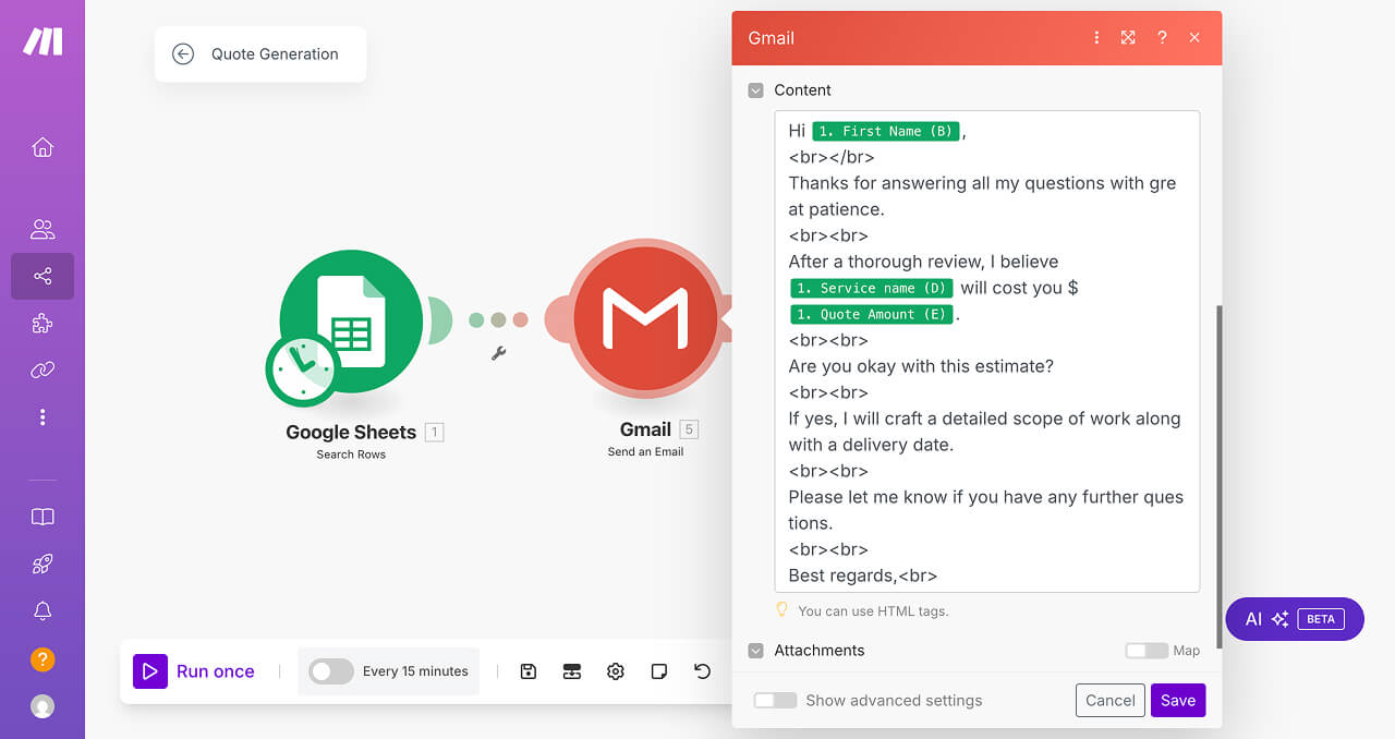 Automation with a single content template