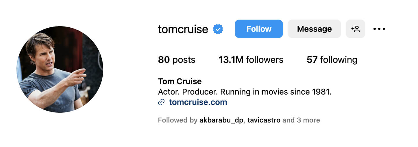 Instagram profile of Tom Cruise