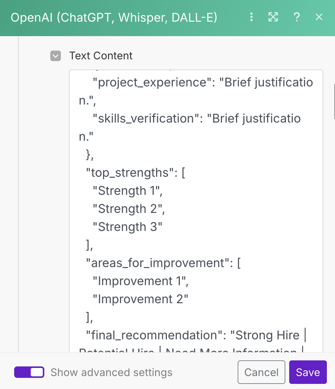 Updated prompt inside the ChatGPT module