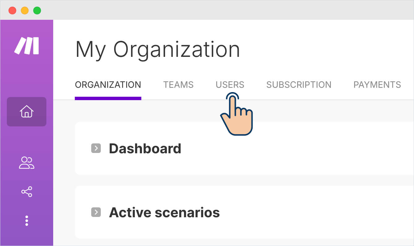 Users tab on Make.com dashboard
