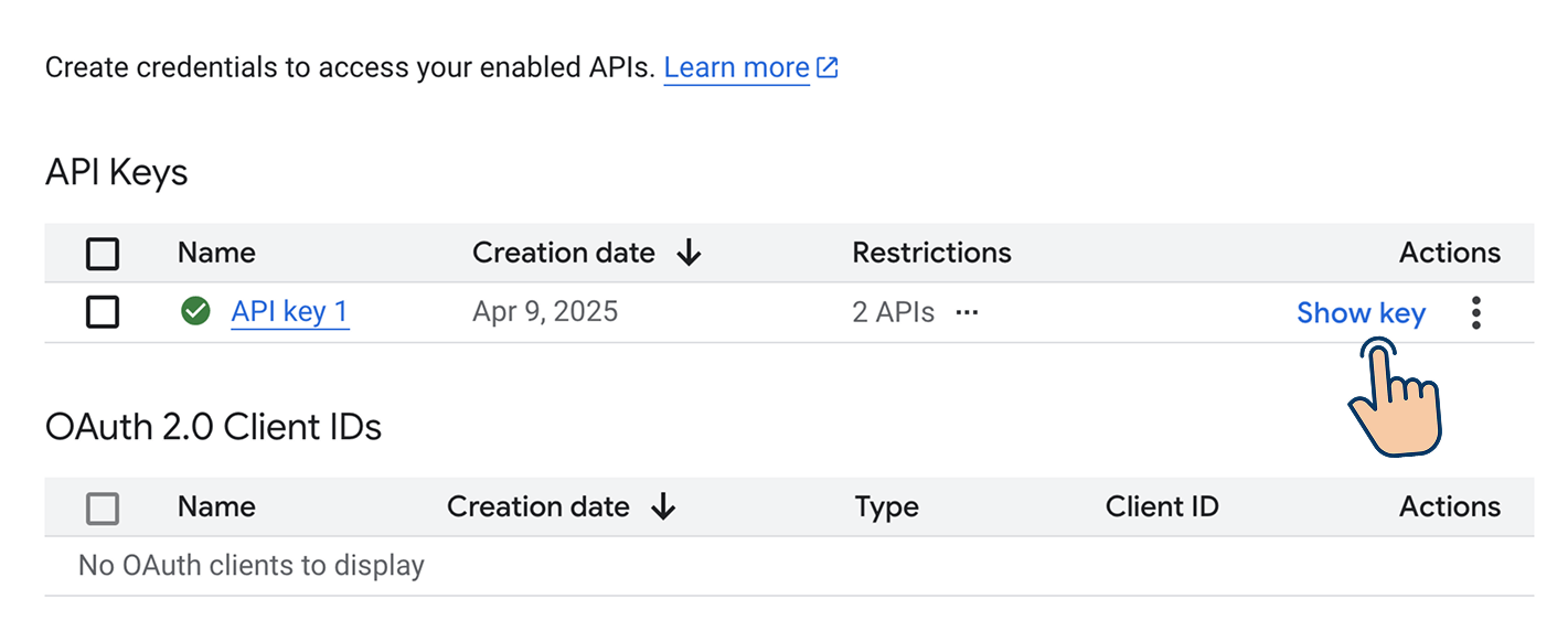 Show API key button