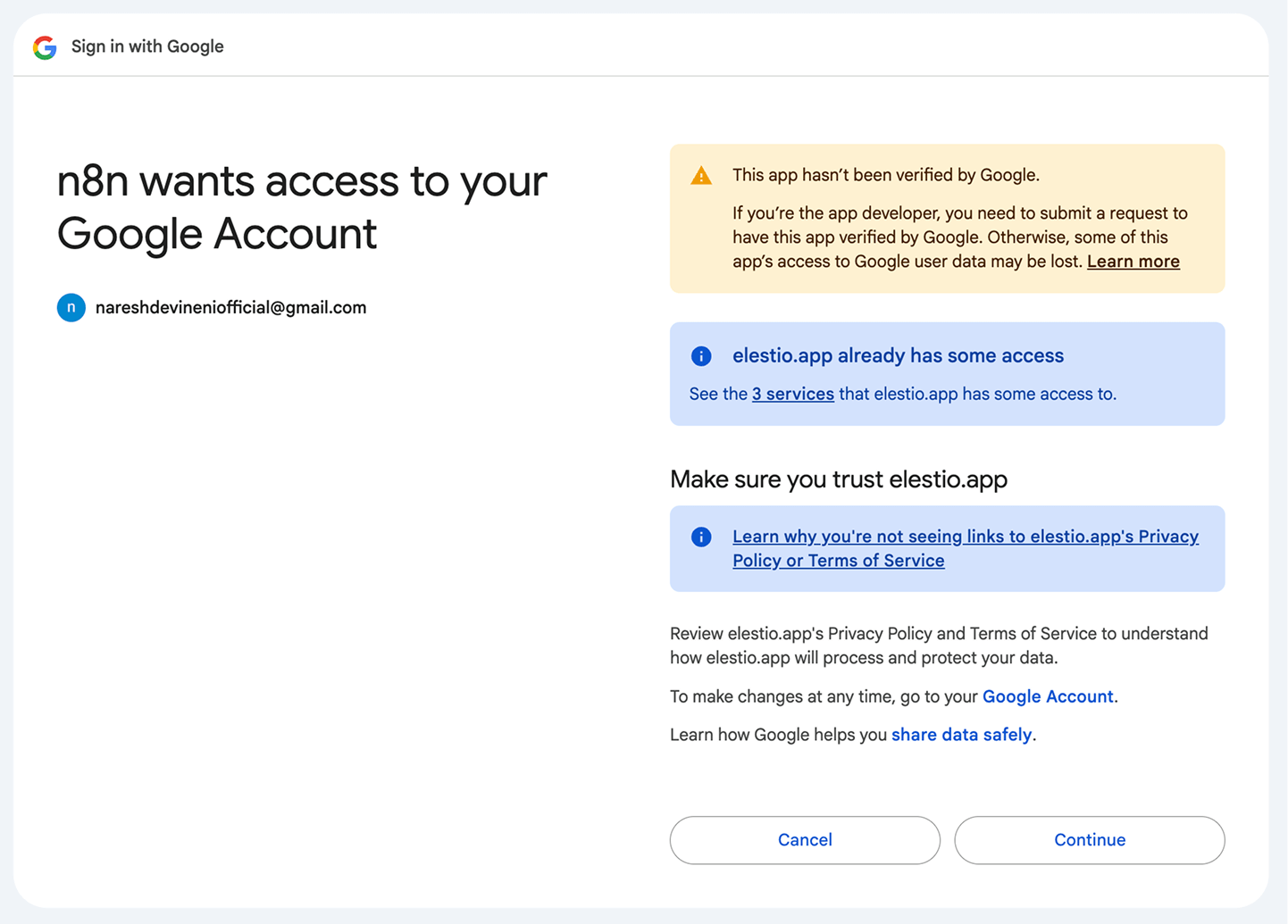 Google API Acess Consent Screen