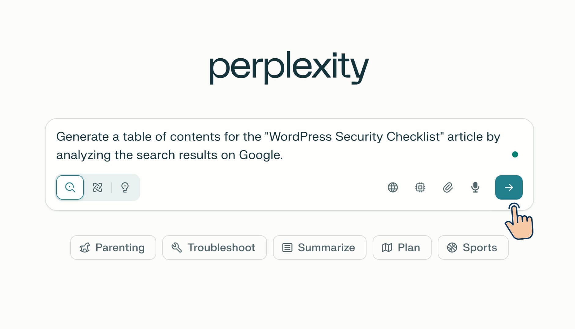 Prompt for generating table of contents entered into the chatbox of Perplexity App