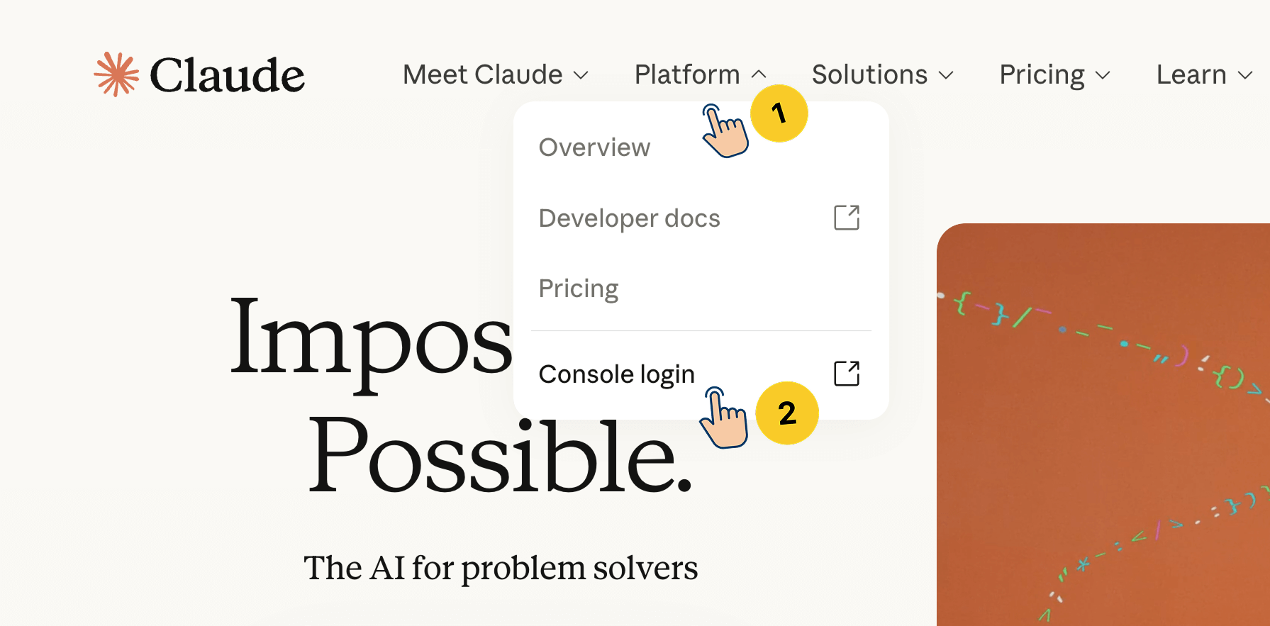 Claude Platform Console login link for creating an API key