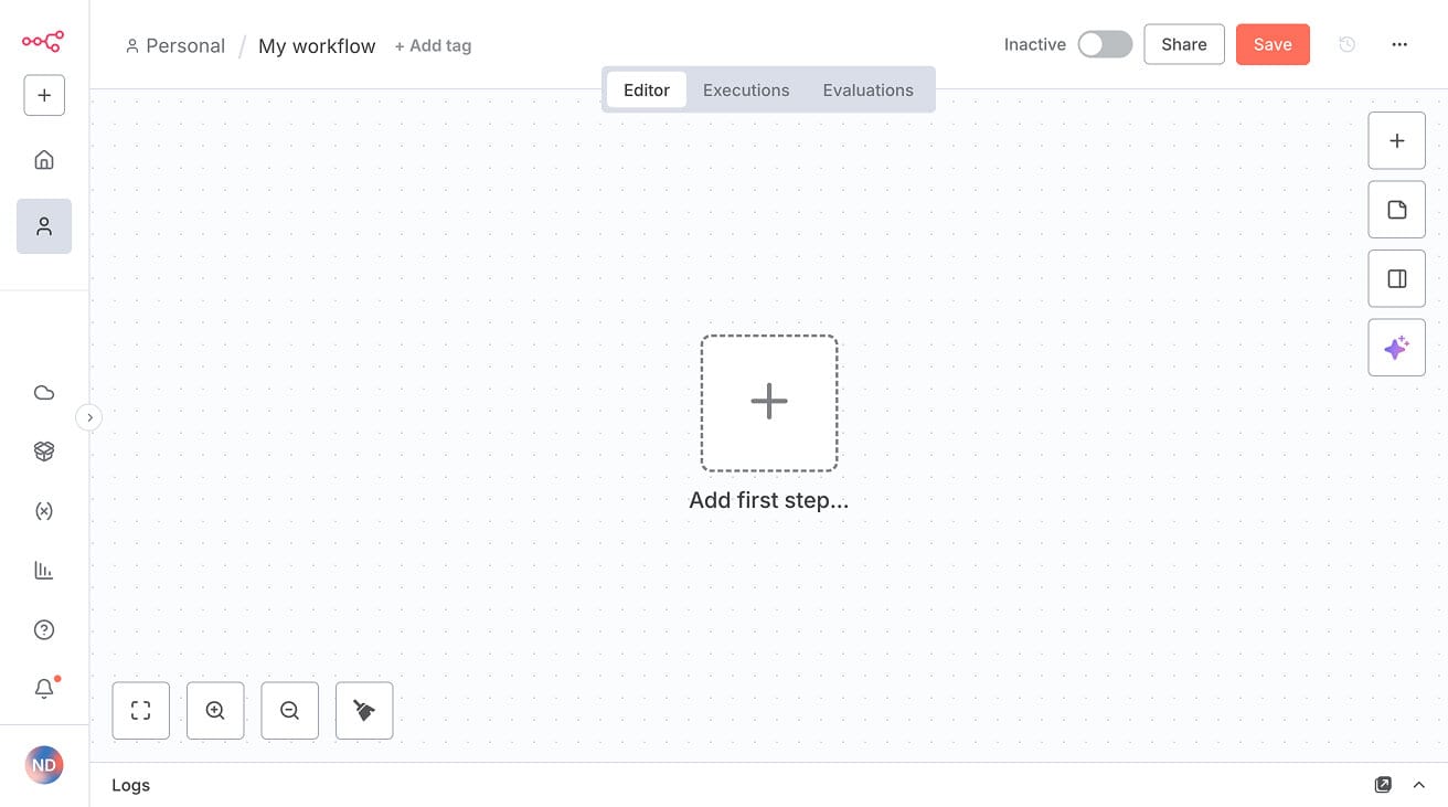 Blank workflow screen