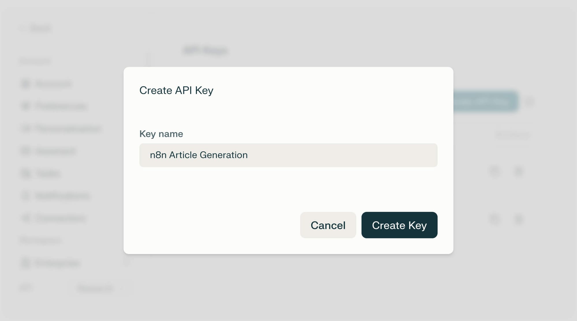 Field for naming the API Key
